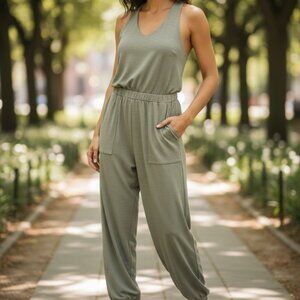 NWT FP Beach Free People Kyle One Piece Jumpsuit Mosstone XS 🌿 Jogger